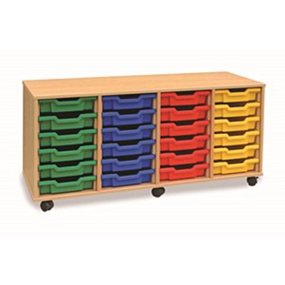24 (6x4) Shallow Tray Unit Beech Finish All Red Trays