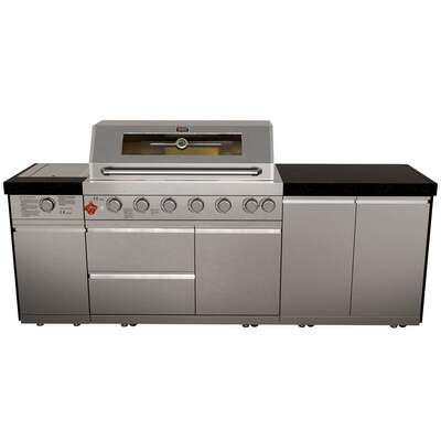 Draco Grills 6 Burner BBQ Modular Outdoor Kitchen with Sear Station and Double Door Cabinet, With Granite Sides