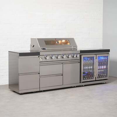 Draco Grills 6 Burner BBQ Modular Outdoor Kitchen with Double Drawers and Double Fridge Unit, Without Granite Side Panels / Mid February 2026