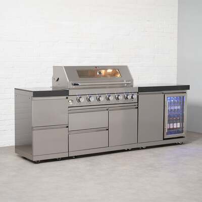 Draco Grills 6 Burner BBQ Modular Outdoor Kitchen with Double Drawers and Single Fridge Unit, Late February 2026 / Without Granite Side Panels