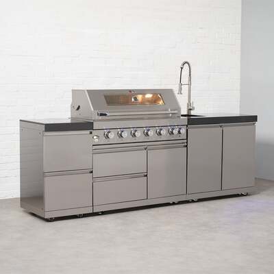Draco Grills 6 Burner BBQ Modular Outdoor Kitchen with Double Drawers and Sink Unit, With Granite Side Panels / Late February 2026