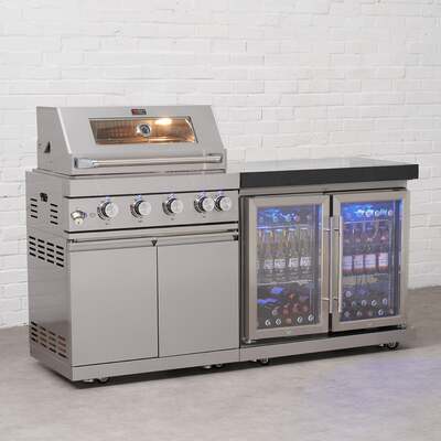 Draco Grills 4 Burner BBQ Modular Outdoor Kitchen with Double Fridge Unit, End of January 2026 / Without Granite Side Panels