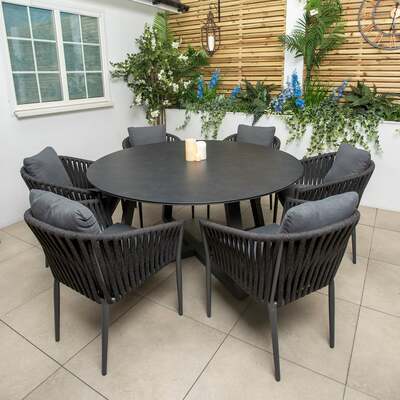 Bracken Outdoors Maldives Rope 6 Seat Round Aluminium Garden Furniture Dining Set