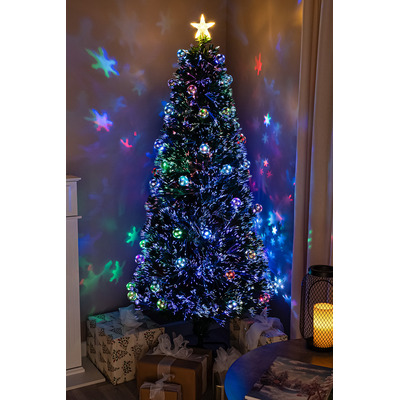 2ft - 7ft Green Fibre Optic Christmas Tree with Multi Coloured LED Lights and Baubles, 4FT