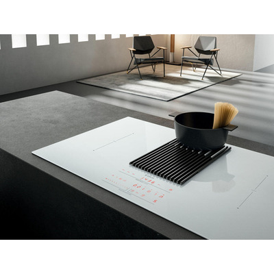 Elica Libra DO 83cm Duct Out Vented Induction Hob in White Glass