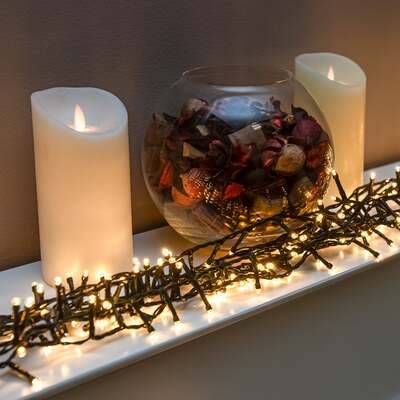 Warm White LED Multi-Function Christmas String Lights with Green Cable 240,360,480,720,960 Bulbs, 360 LEDs