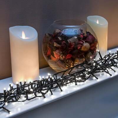 Bright White LED Multi-Function Christmas String Lights with Green Cable 240,360,480,720,960 Bulbs, 360 LEDs