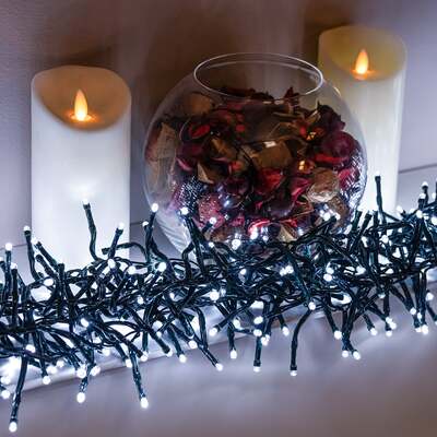 White Multi-Function Christmas Cluster Lights with Green Cable 360, 480, 720, 960 and 2000 LEDs, 720 LEDs