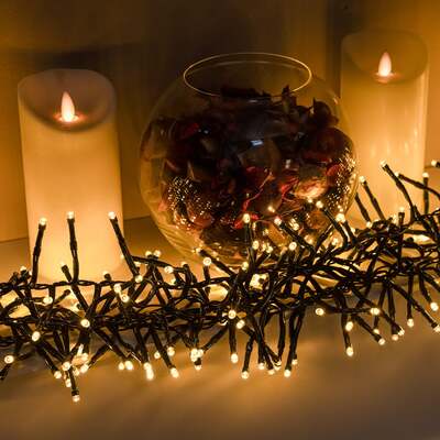 Warm White Multi-Function Christmas Cluster Lights with Green Cable 360, 480, 720, 960, 2000 LEDs, 360 LEDs