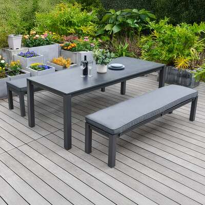 Bracken Outdoors Maldives Aluminium 6 Seat Rectangular Garden Dining Bench Set, Early March 2026