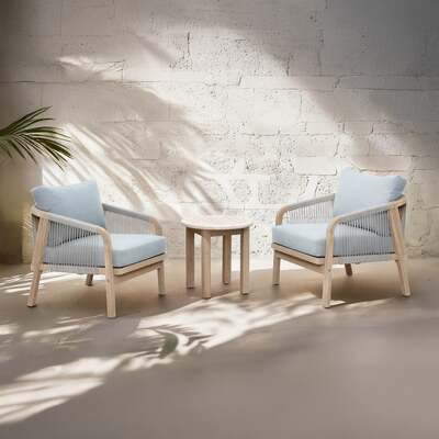 Bracken Outdoors Charlton Acacia Wood and Rope 2 Seat Garden Furniture Lounge Set with Side Table