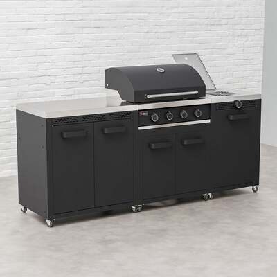 Draco Grills Titan 4 Burner Black Outdoor Kitchen Gas Barbecue with Side Burner and Double Cupboard, Mid February 2026