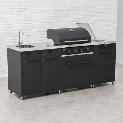 Draco Grills Titan 4 Burner Black Outdoor Kitchen Gas Barbecue with Side Burner and Sink, Mid February 2026