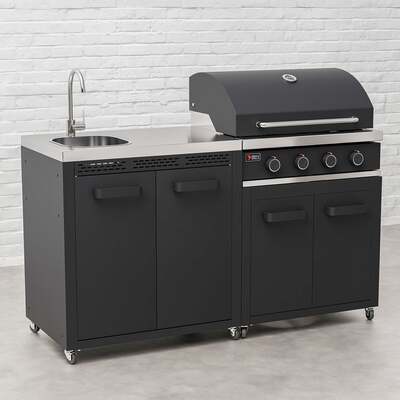 Draco Grills Titan 4 Burner Black Outdoor Kitchen Gas Barbecue with Sink Cabinet, Mid February 2026