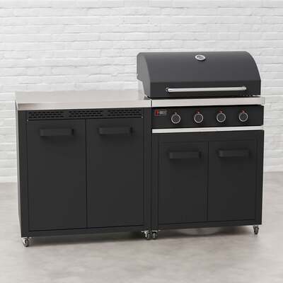 Draco Grills Titan 4 Burner Black Outdoor Kitchen Gas Barbecue with Double Cupboard Cabinet, Mid February 2026
