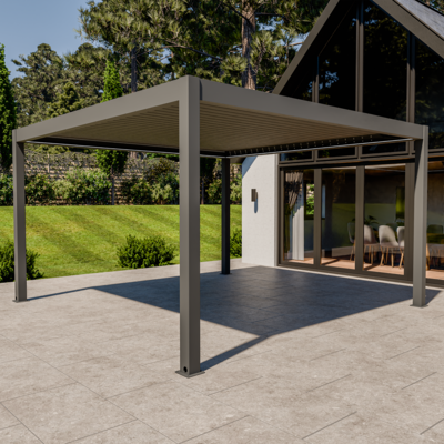 Bracken Outdoors Eclipse Plus 4m x 4m Grey Square Motorised Aluminium Garden Pergola with Lights, Mid March 2026