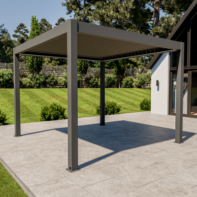 Bracken Outdoors Eclipse Plus 3m x 3m Grey Square Motorised Aluminium Garden Pergola with Lights, Early March 2026