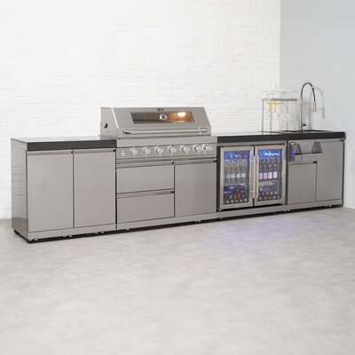 Draco Grills 6 Burner BBQ Modular Outdoor Kitchen with Cupboard, Double Fridge and Cocktail Station, Without Granite Side Panels