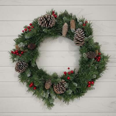 The Christmas Centre Frosted Winterberry 24in (60cm) Prelit Christmas Wreath with Warm White Battery Operated LED Lights